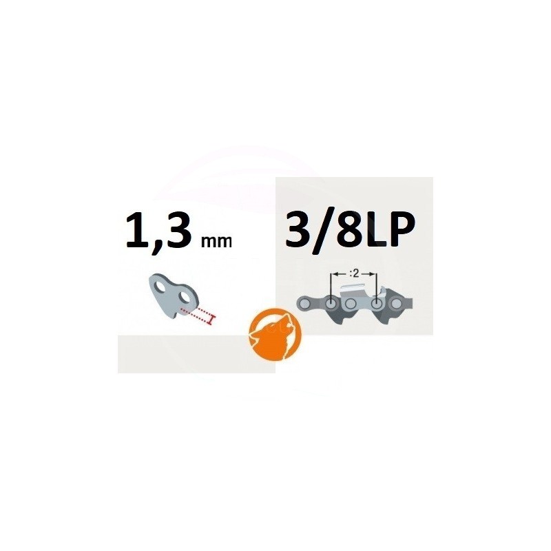 CHAINE TRONCONNEUSE PREDECOUPEE PAS 3/8LP - JAUGE 1.3 MM - .050 - 48 MAILLONS - 48 ENTRAINEURS