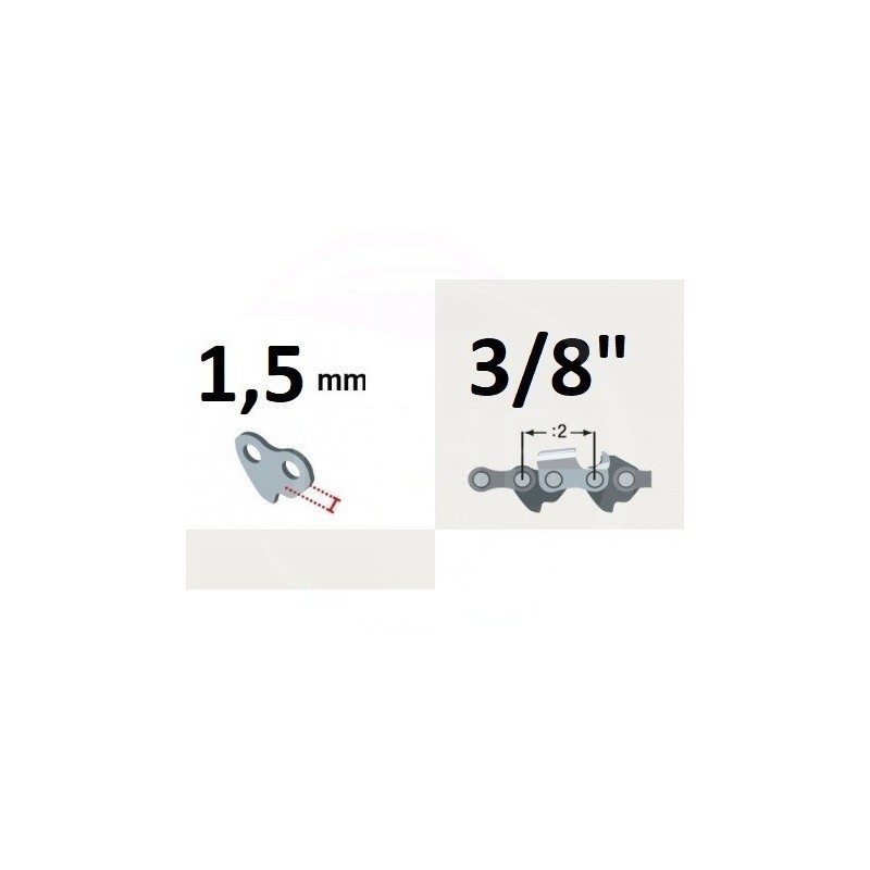 CHAINE TRONCONNEUSE PREDECOUPEE - SEMI CHISEL  - PAS 3/8 - JAUGE 1,50 MM - .058 - 68 MAILLONS - 68 ENTRAINEURS