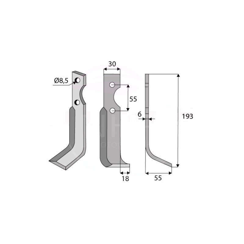 COUTEAU DE FRAISE DROIT FERRARI - BCS - PASQUALI - 193 MM - ENTRAXE 55 MM