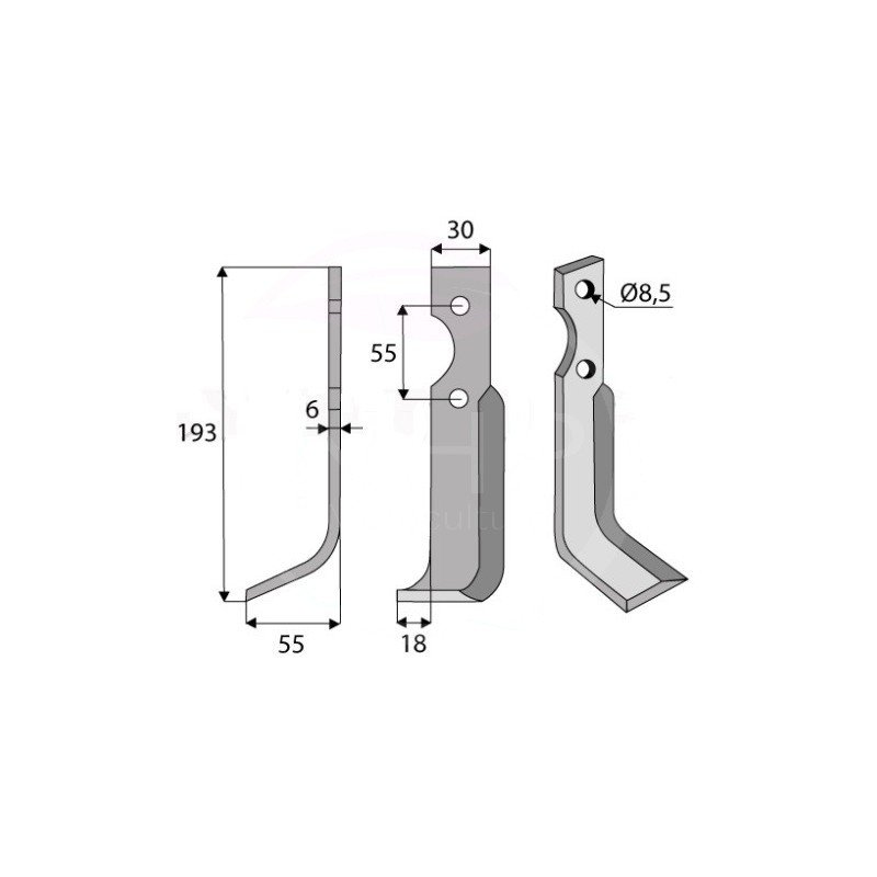COUTEAU DE FRAISE GAUCHE FERRARI - BCS - PASQUALI - 193 MM - ENTRAXE 55 MM