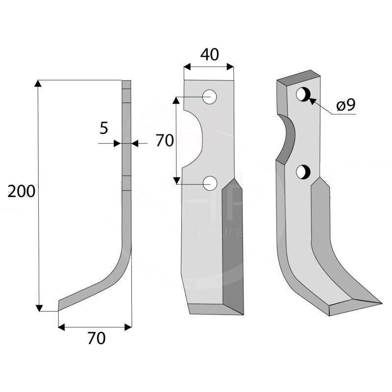LAME GAUCHE - COUTEAU GAUCHE ROTOLABOUR FORT - ADRIATICA - 200MM - 40X5