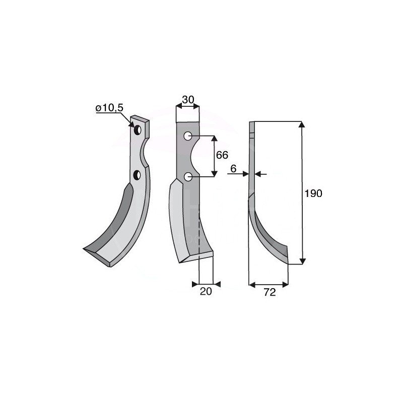 COUTEAU DROIT MOTOCULTEUR GRILLO 7085 - LONGUEUR 190 MM