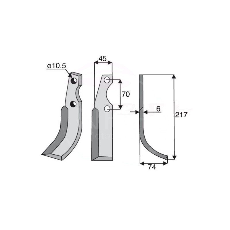 COUTEAU FRAISE MOTOCULTEUR SEP 217 MM - FIXATION 10.5 MM - ENTRAXE 70 MM