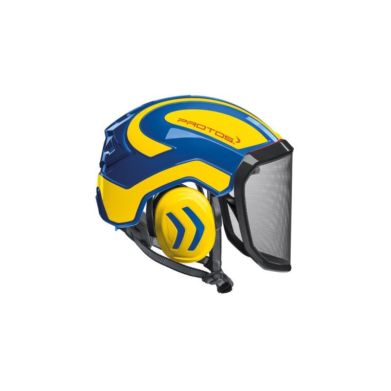 CASQUE DE PROTECTION INTEGRAL ARBORISTE - TRONCONNAGE - ELAGAGE - BLEU ET JAUNE FLUO