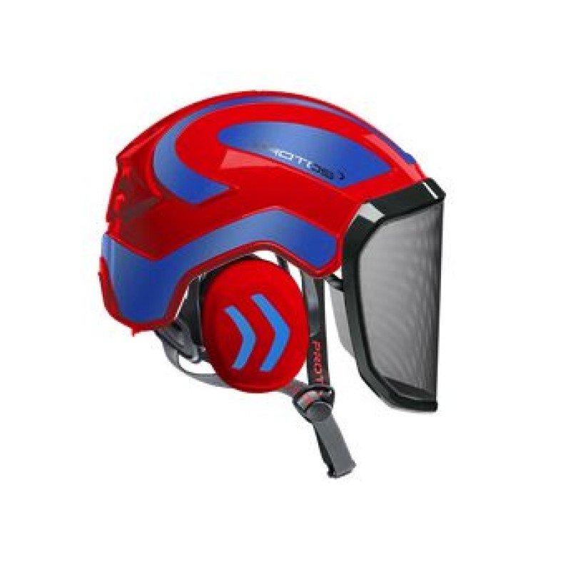 CASQUE DE PROTECTION INTEGRAL ARBORISTE - TRONCONNAGE - ELAGAGE - ROUGE ET BLEU METALLISE