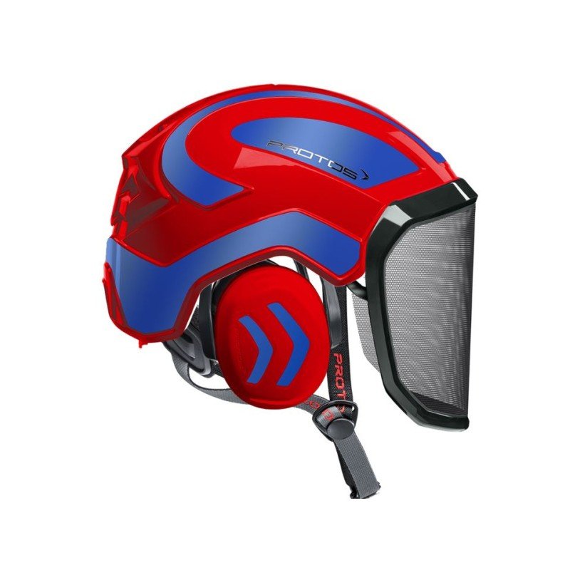 CASQUE DE PROTECTION INTEGRAL ARBORISTE - TRONCONNAGE - ELAGAGE - ROUGE ET BLEU METALLISE