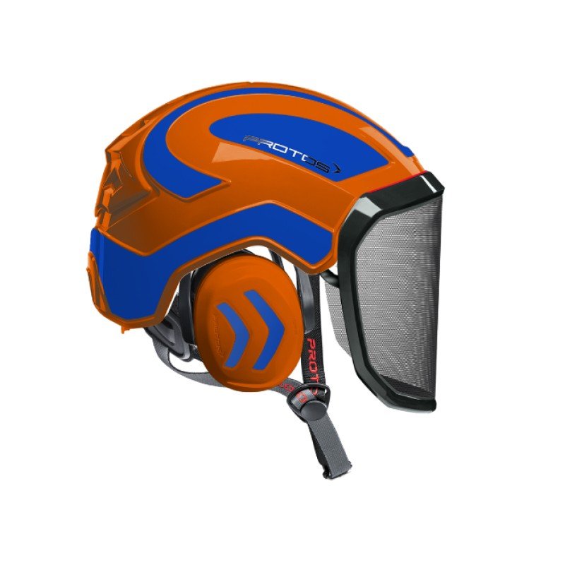 CASQUE DE PROTECTION INTEGRAL ARBORISTE - TRONCONNAGE - ELAGAGE - ORANGE ET BLEU