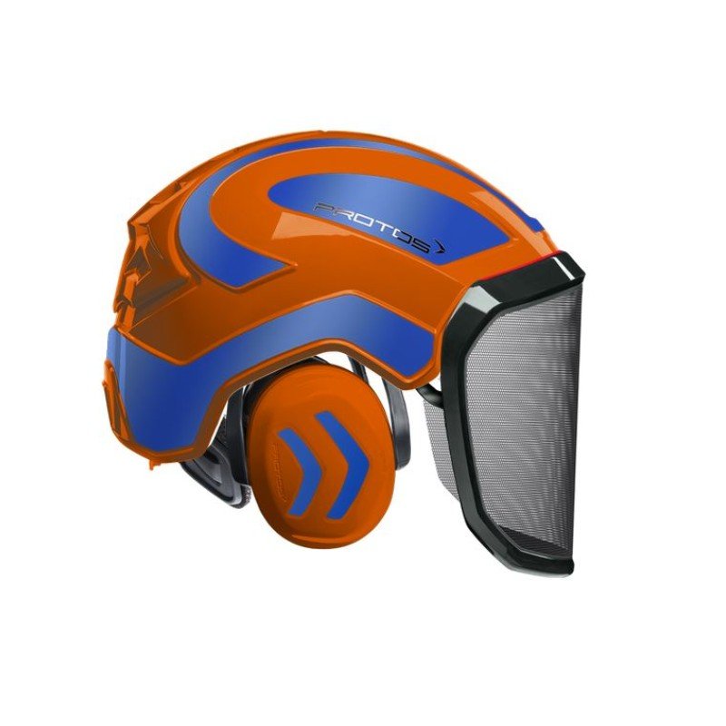CASQUE DE PROTECTION INTEGRAL ARBORISTE - TRONCONNAGE - ELAGAGE - ORANGE ET BLEU REFLECHISSANT