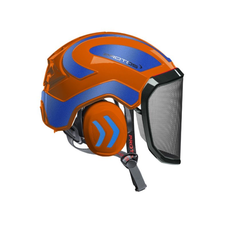 CASQUE DE PROTECTION INTEGRAL ARBORISTE - TRONCONNAGE - ELAGAGE - ORANGE ET BLEU REFLECHISSANT