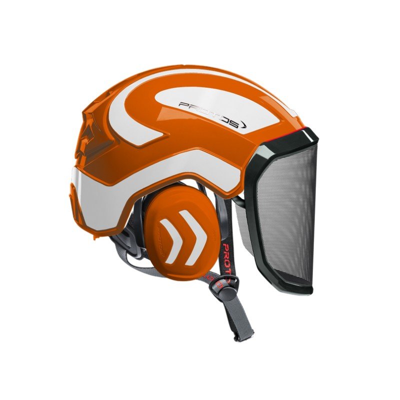 CASQUE DE PROTECTION INTEGRAL ARBORISTE - TRONCONNAGE - ELAGAGE - ORANGE ET BLANC REFLECHISSANT