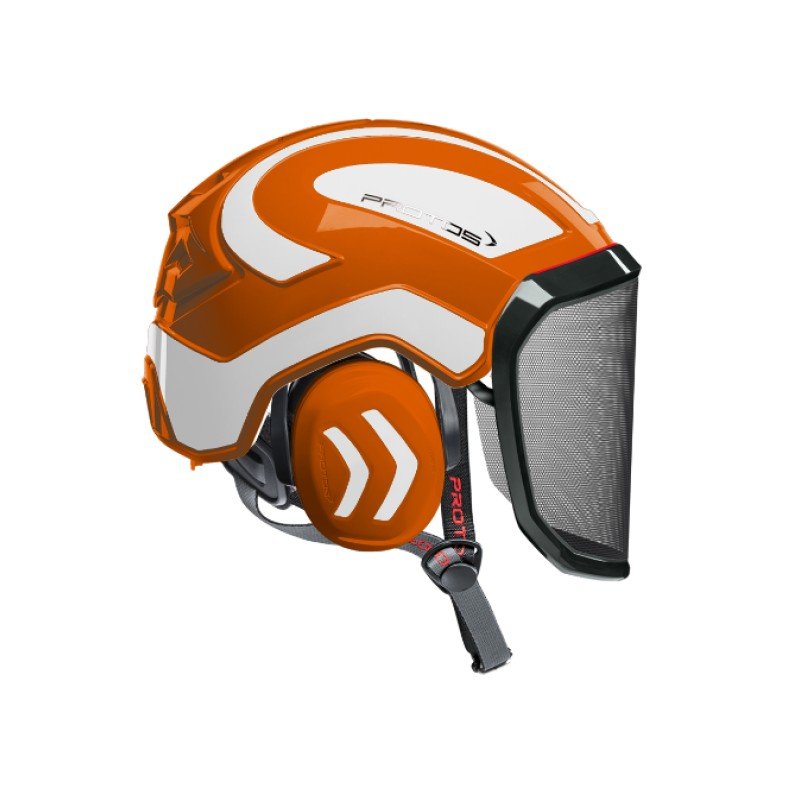 CASQUE DE PROTECTION INTEGRAL ARBORISTE - TRONCONNAGE - ELAGAGE - ORANGE ET BLANC REFLECHISSANT