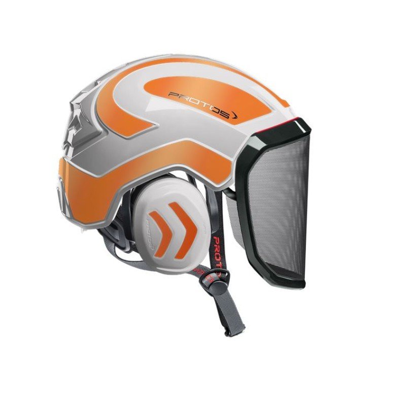 CASQUE DE PROTECTION INTEGRAL ARBORISTE - TRONCONNAGE - ELAGAGE - BLANC ET ORANGE REFLECHISSANT