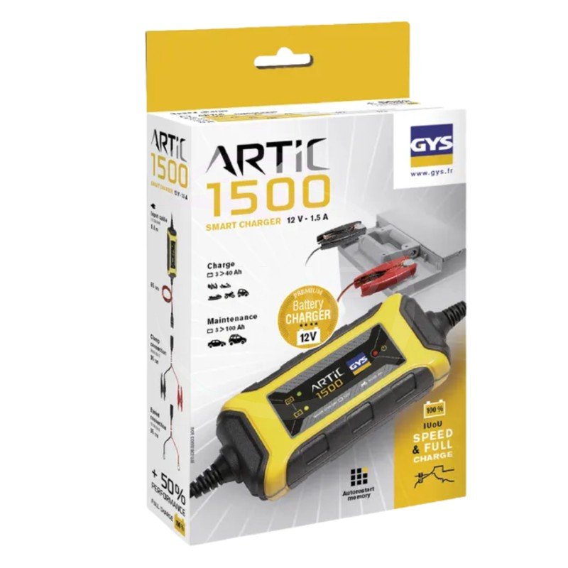 CHARGEUR BATTERIE AUTOPORTEE - MOTO - QUAD - AUTO GYS ARTIC 1500 - 12V - 1.5A